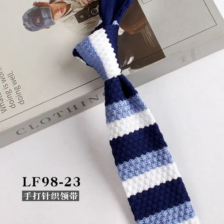 Cravates tricotées rayées pour hommes, rétro étroit, Style coréen, chemises décontractées, accessoires, costume, cravate