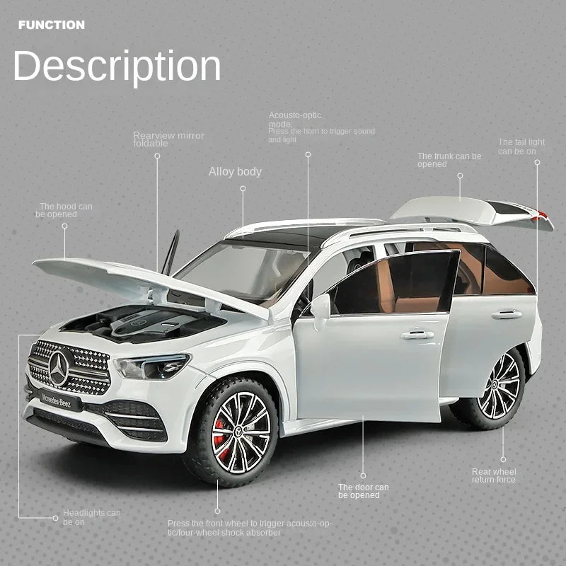 Modelo de vehículo todoterreno Benz GLE350 de metal fundido a presión para niños, juguetes de coche de simulación, colección, 1:24, inventario, luz y sonido, regalo