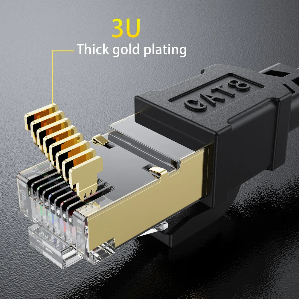 Câble Ethernet CAT 8 40Gbps 2000MHz CAT8 RJ45 réseau Lan cordon de raccordement plat 10m 15m 20m 30m 50 pieds 100 pieds pour routeur Modem PS 5/4