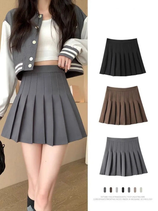 Mini jupe plissée avec short pour femmes, taille haute, ligne a, jupe patineuse, blanc, noir, rose, uniforme scolaire sportif, nouvelle mode, offre spéciale