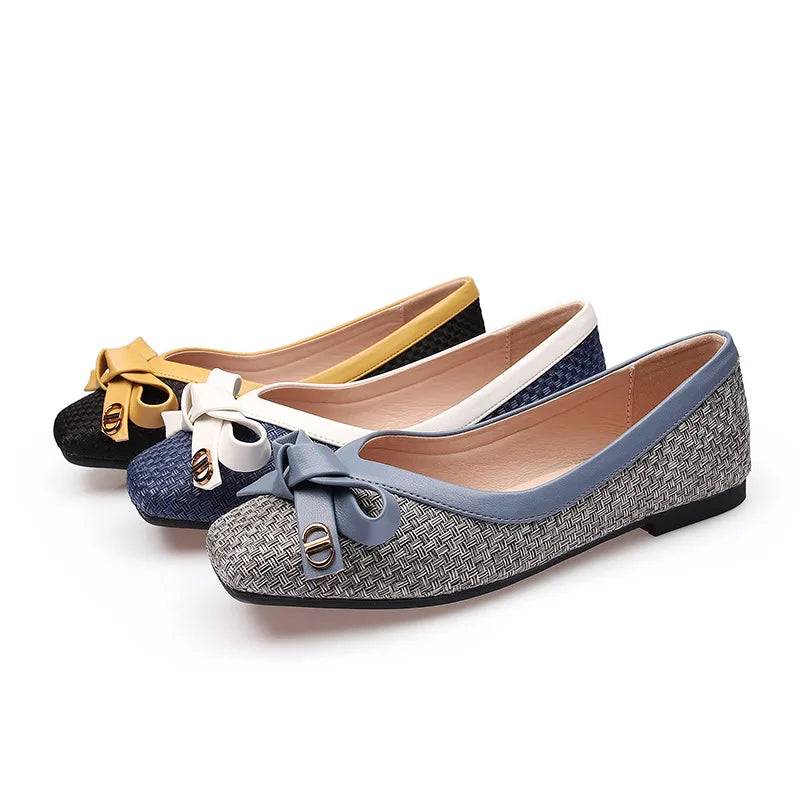 Women's shoes 2025 new woven knot square toe women's ballet flats soft sole large size women's fashion shoes Chaussure Femme