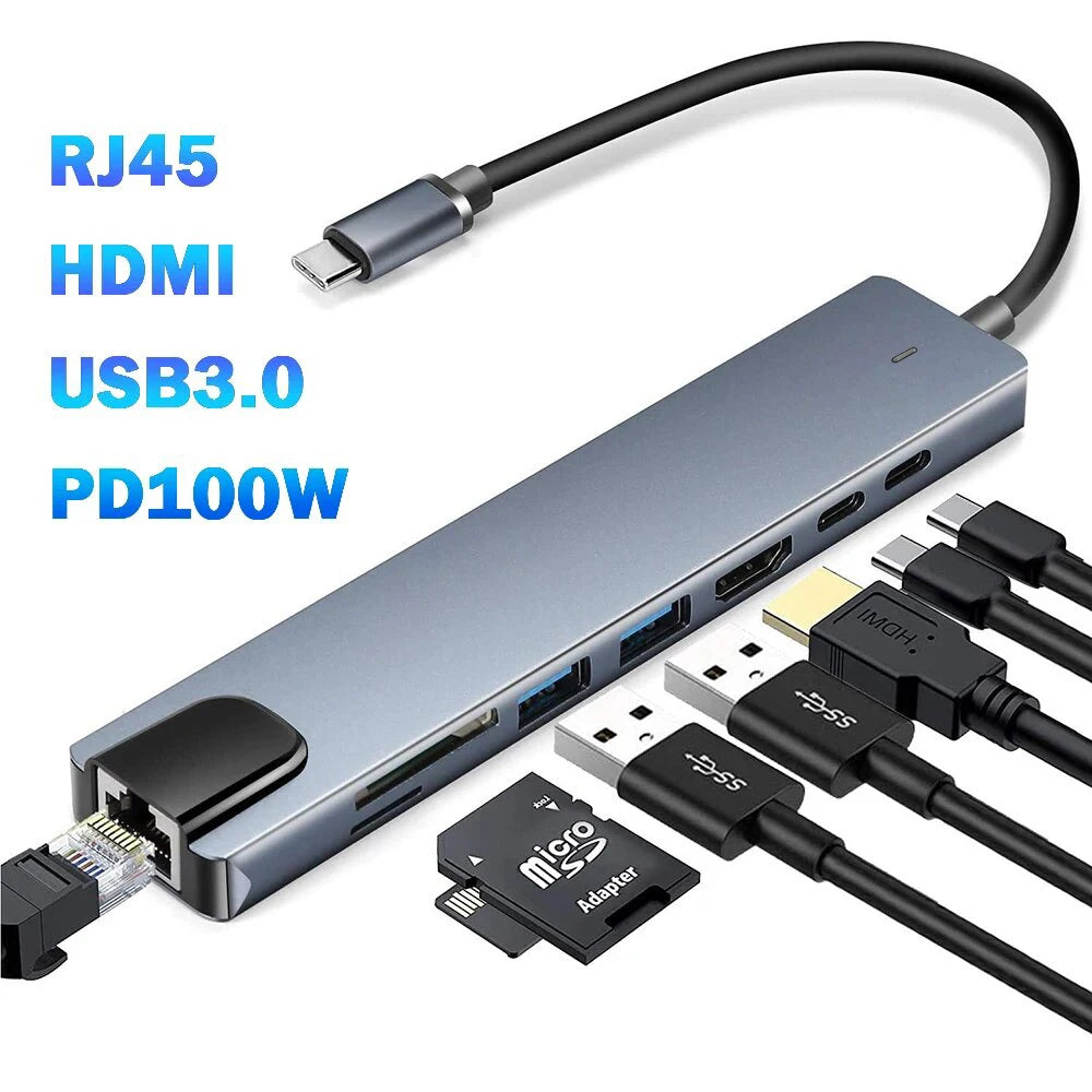 USB 3.0 Type C HUB USB C Station d'accueil vers HDMI 4K 30HZ Type C à RJ45 100Mbps adaptateur Ethernet VGA Extender casque PD 100W