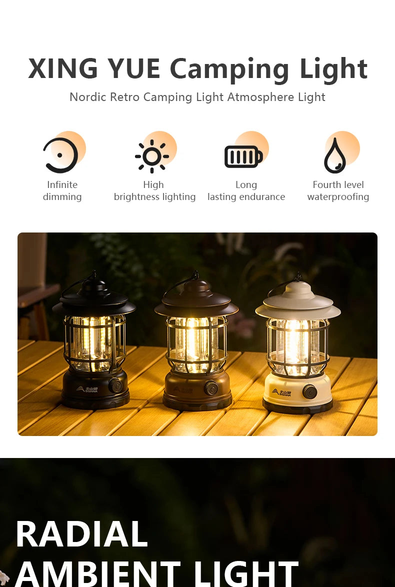 BISINNA Camping lumières longue Endurance tente extérieure lumières Rechargeable/batterie étanche Camping lumières rétro atmosphère lumières