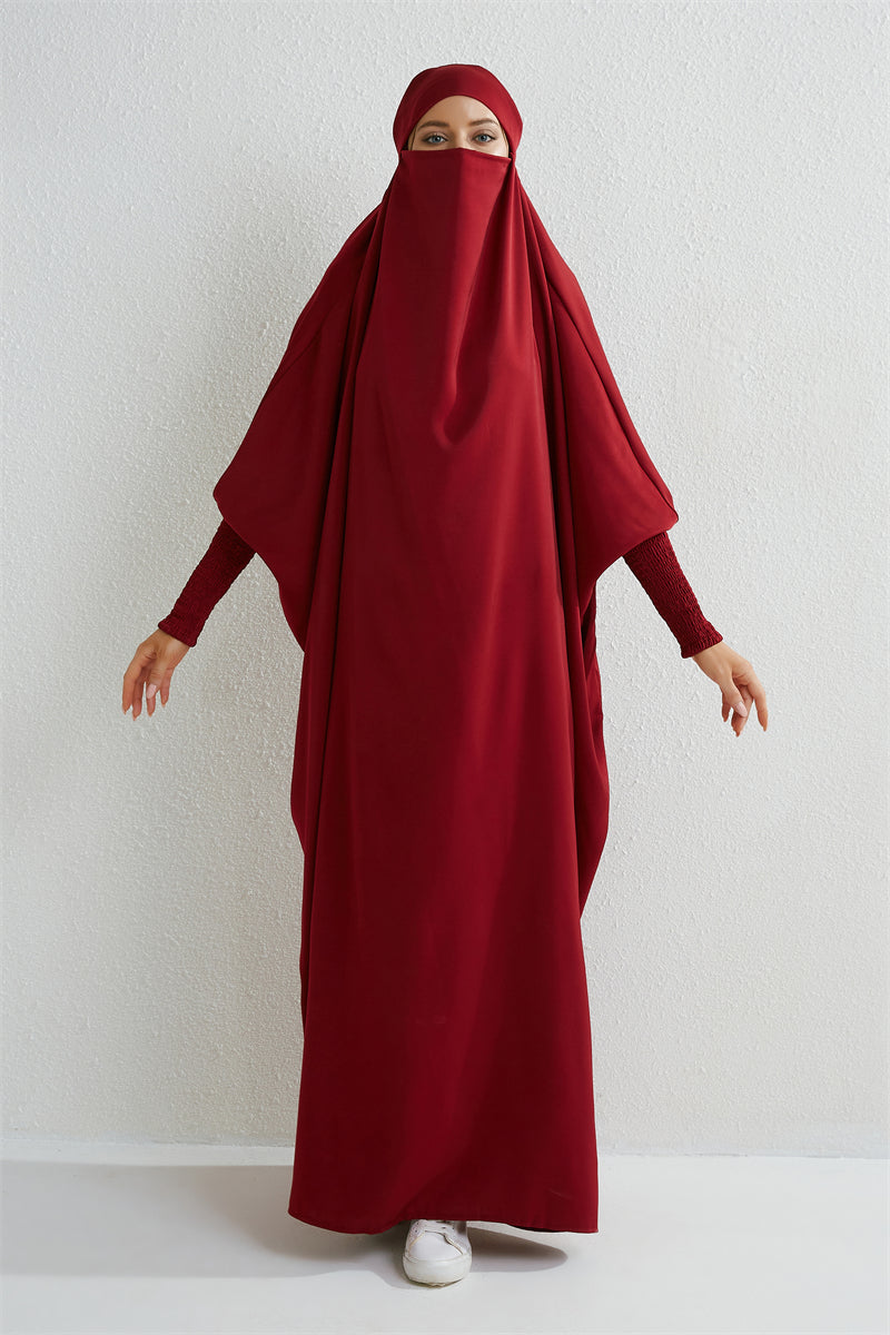 Abaya musulman à capuche manches smockées une pièce Robe de prière femmes Jilbab vêtements islamiques dubaï saoudien Robe noire modestie turque
