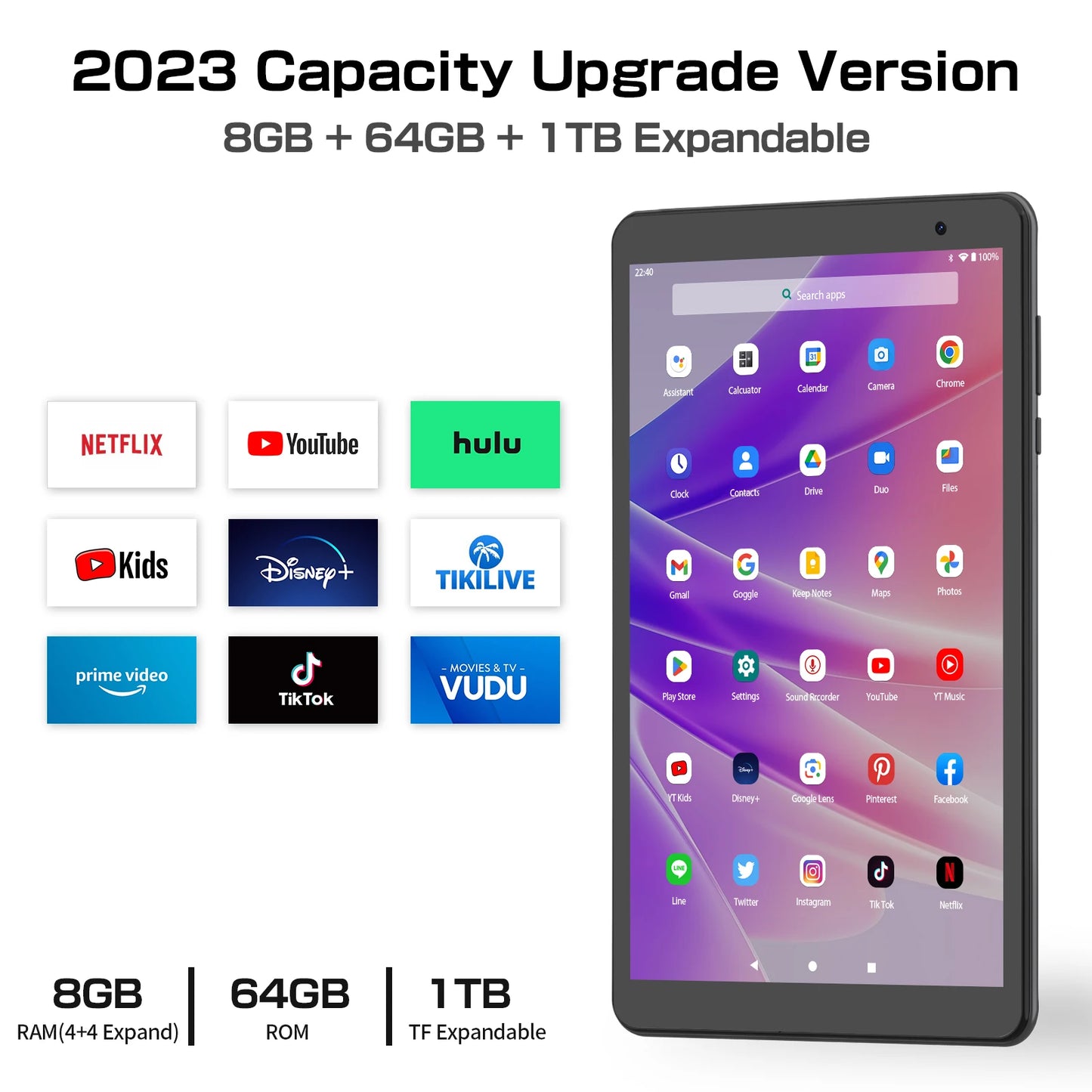 PRITOM – tablet Android 8 pulgadas 14, 8 GB (4 + 4 ampliados) RAM 64 GB ROM, expansión 1 TB, pantalla IPS 1280x800, batería 5000 MAH, doble cámara, WiFi