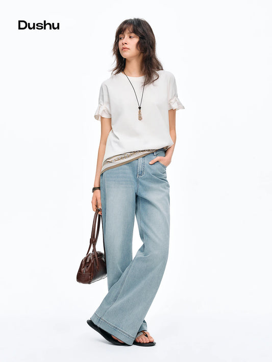 T-shirt femme en coton 2026 avec détail plissé — décontracté, confortable, quotidien, sorties estivales