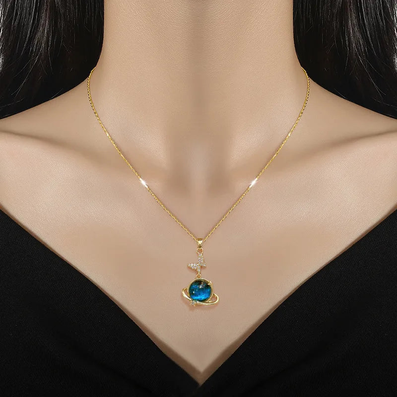 ZAKOL Spaceman astronauta estrella collares para mujeres niñas color oro planeta luna colgante cadena de clavícula gargantilla joyas regalos