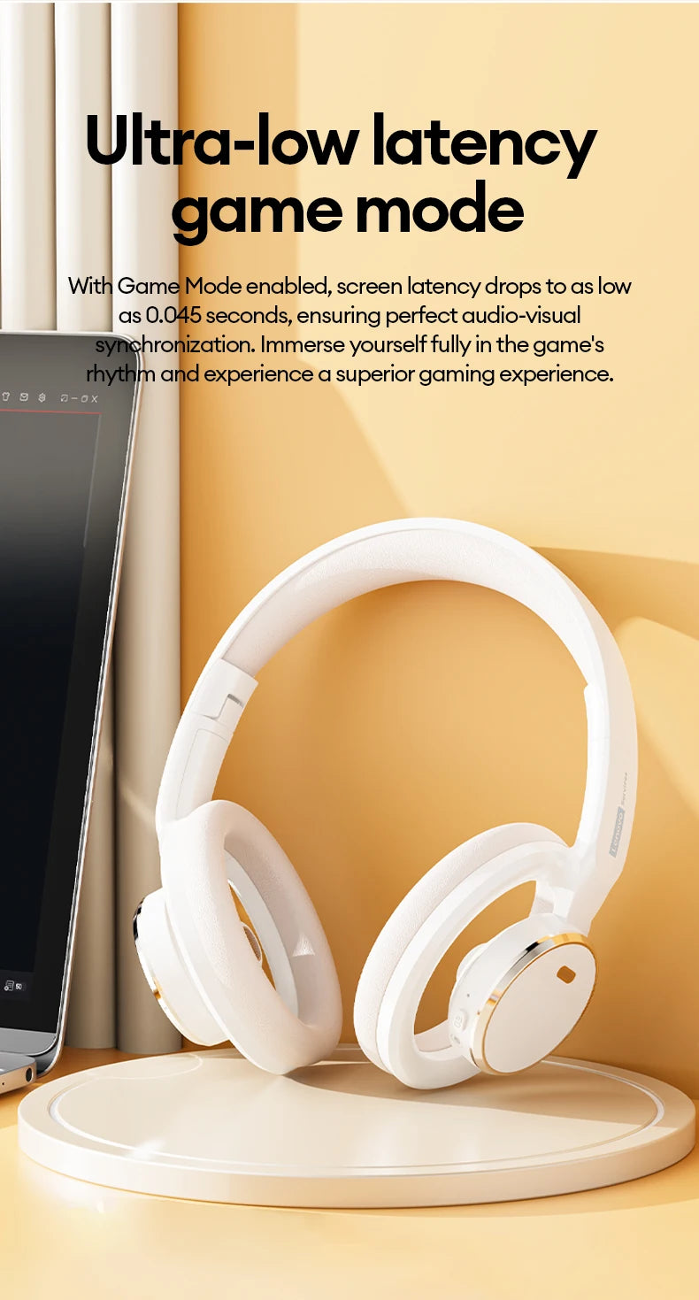 Auriculares gaming inalámbricos Bluetooth 6.0 Lenovo, auriculares plegables deportivos, auriculares supraaurales con micrófono HD, regalos LS116