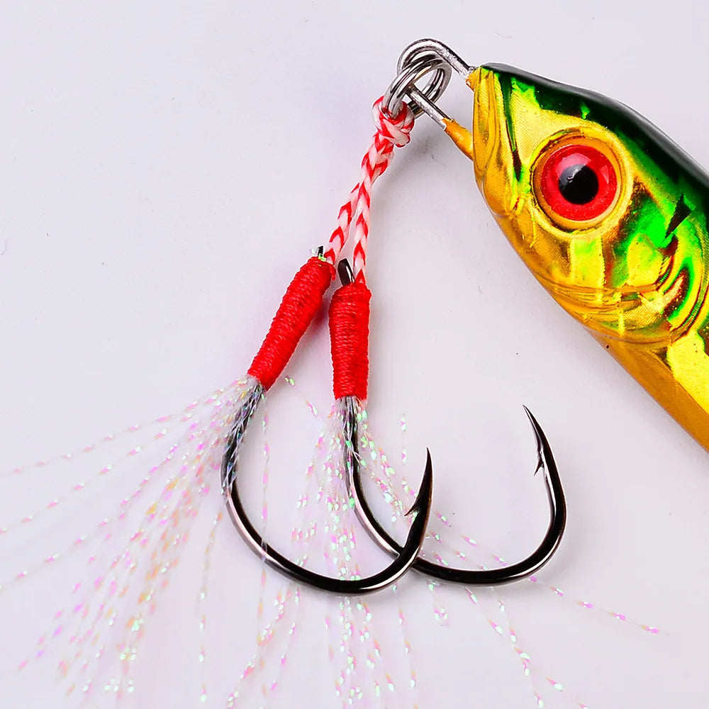 10 paire/lot crochet de pêche gabarit Double paire crochets fil barbelé plume accessoires Pesca acier à haute teneur en carbone leurre de pêche gabarits lent