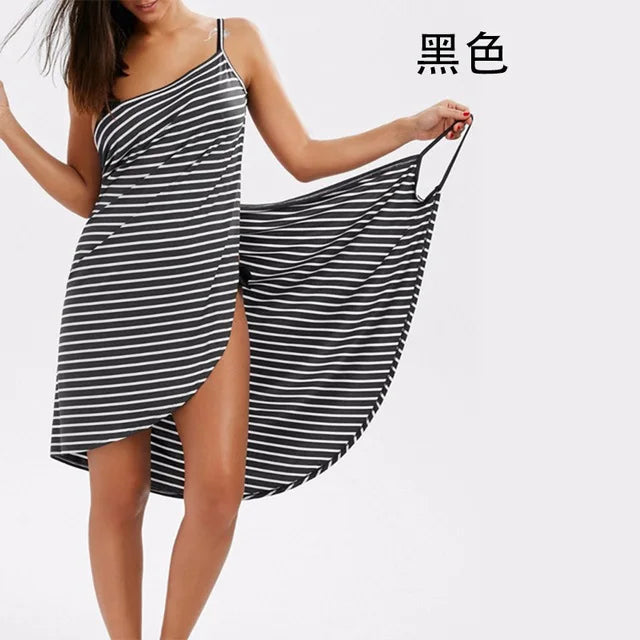 Peignoir de plage rayé pour femmes, serviette de bain ronde, vêtements à bretelles, robe de plage, vacances, natation