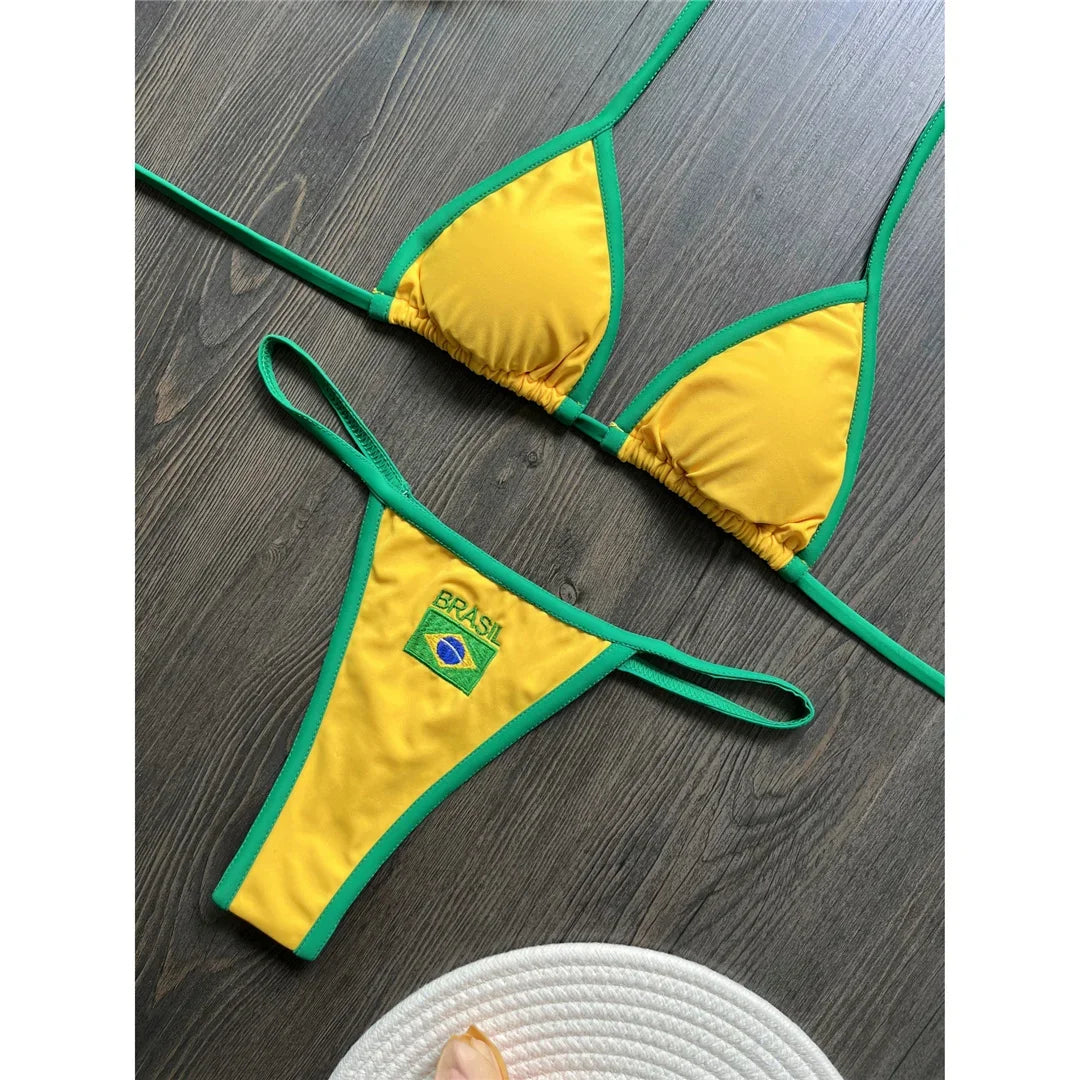 Ensemble bikini deux pièces pour femme, drapeau brésilien, tendance 2027, string, maillot de bain sexy pour la plage, la piscine, les vacances