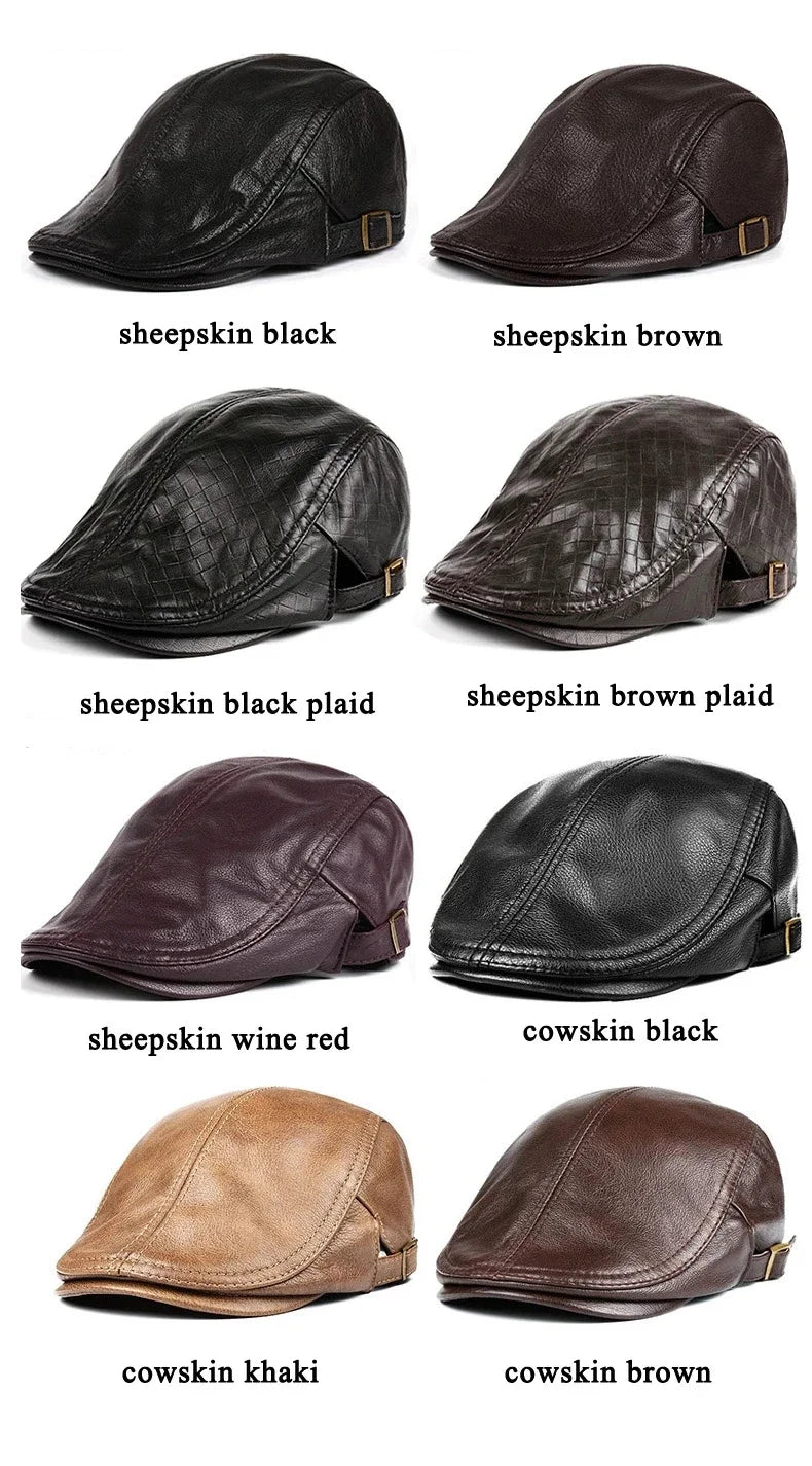 Genuine Leather Beret for Men, Thin Hats for Men, Adjustable Front Cap, Casual, Duckbill, Golf, Driver, 55-61 cm