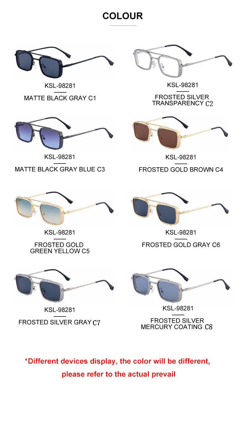 Lunettes de soleil carrées Steampunk hommes et femmes — punk, rétro, mode, vintage, 2025