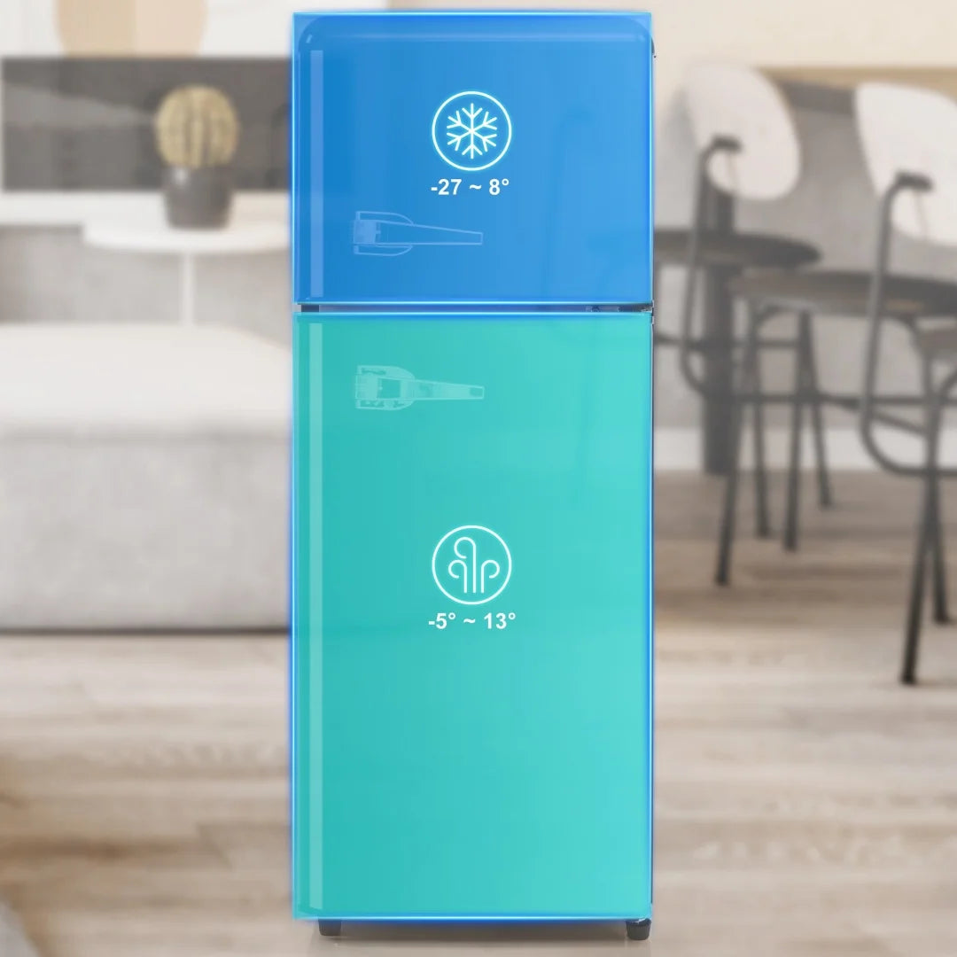 Frigorífico y congelador combinados, 105,5 cm de alto, 41 cm de ancho, doble puerta, volumen total 92 litros, capacidad del congelador 28 litros