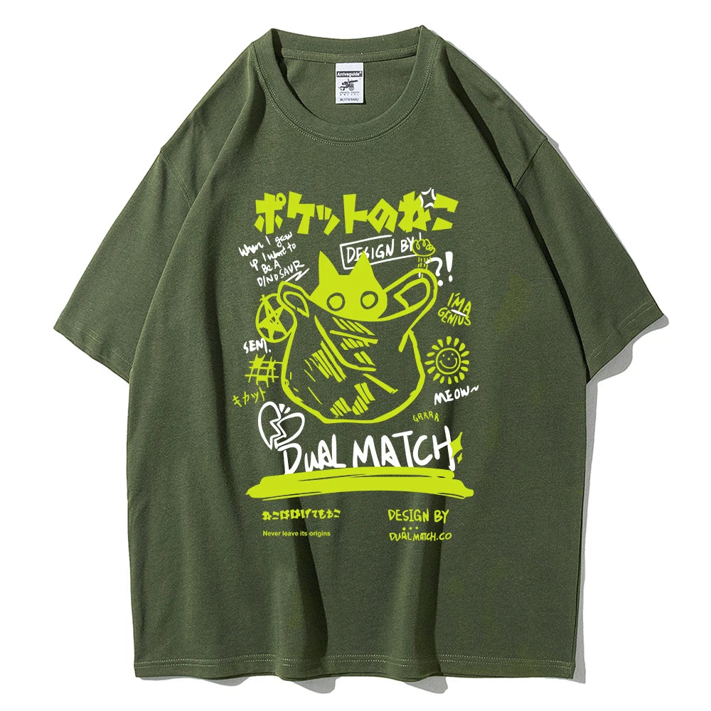 Hombres Mujeres Camisetas de Dibujos Animados 2024 Verano Harajuku Kawaii Gato Impreso Manga Corta Camisetas Pareja Streetwear Ropa Suelta Tops Y2K
