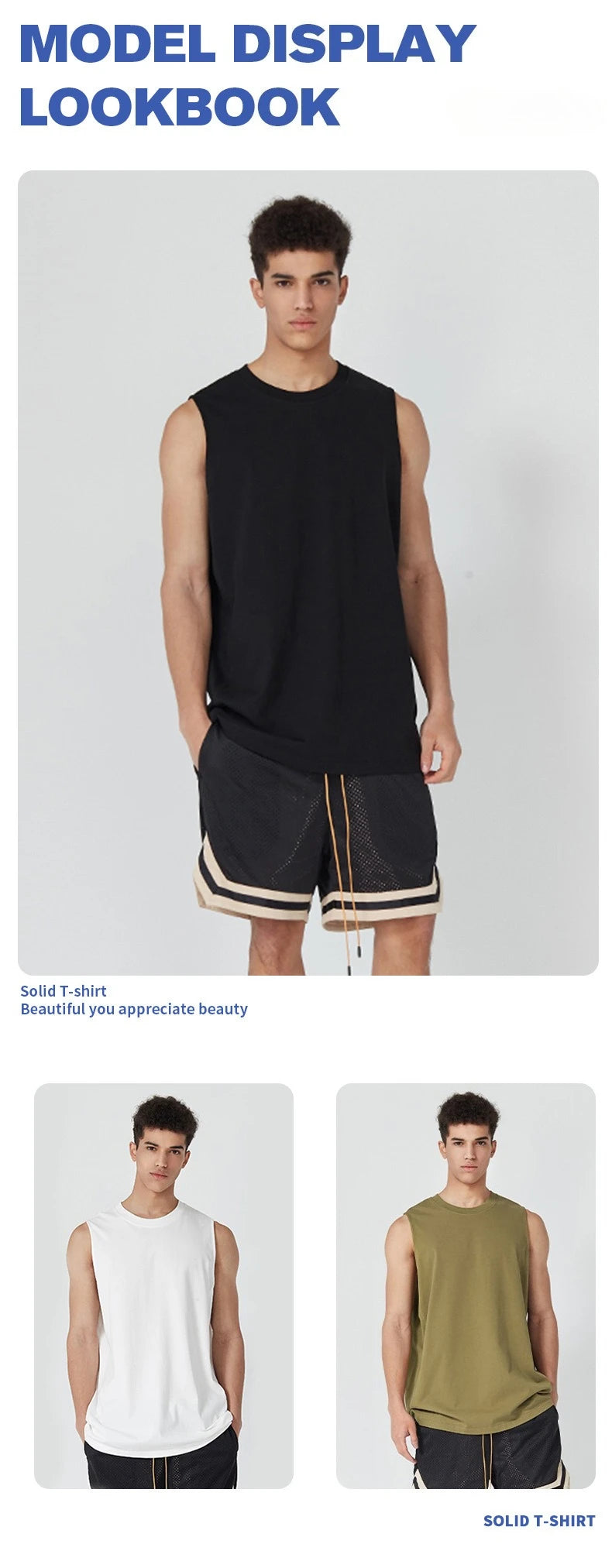 Nouveau débardeur basique en coton solide 180g pour homme 2026 – T-shirt sans manches Athleisure Fitness Décontracté pour homme