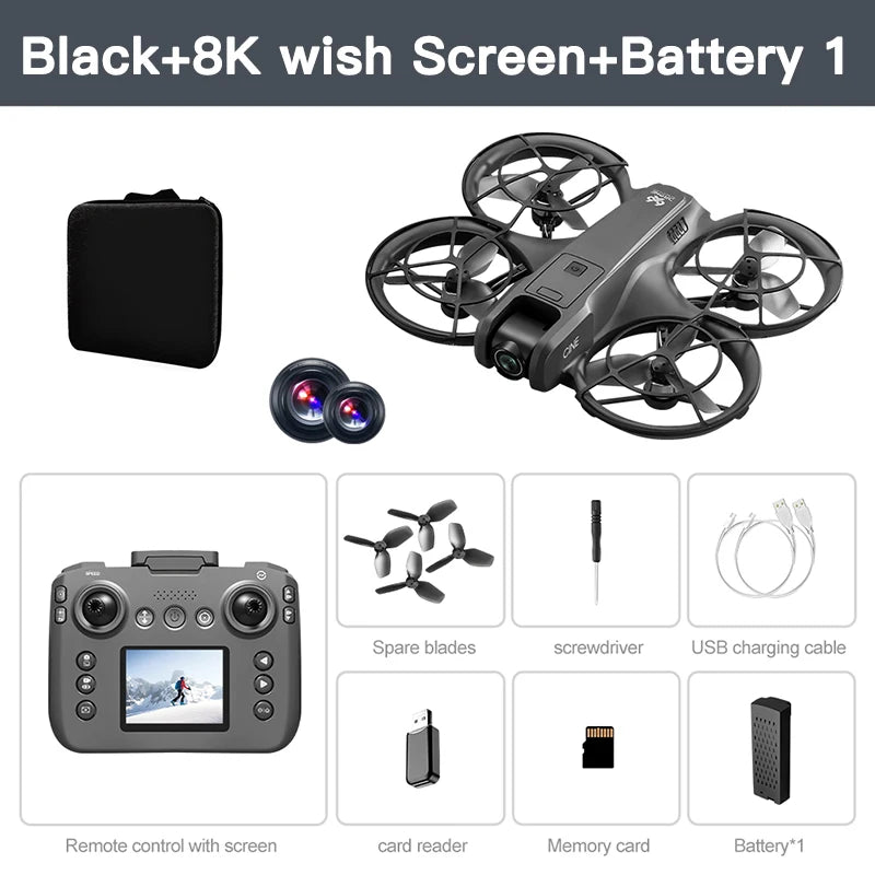 Mini drone 4K — double caméra 8K, évitement intelligent d'obstacles, quadricoptère brushless, jouet RC enfants