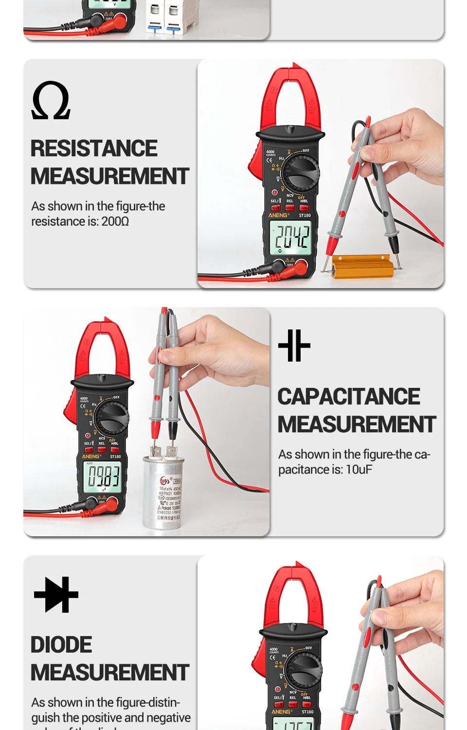 Pince ampéremétrique numérique AC — 4000 points, multimètre, tension, Hz, capacité, NCV, outil auto