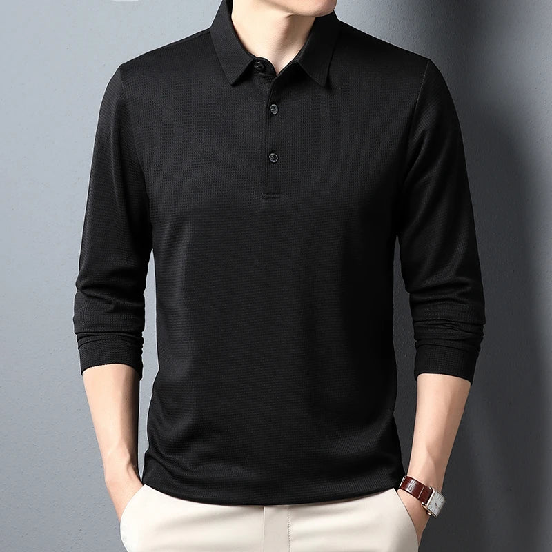 Men's Long Sleeve Casual Business Polo, Comfortable Summer T-Shirt