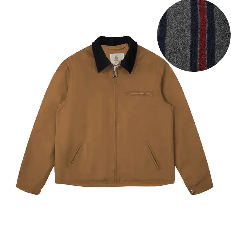 Veste automne-hiver en toile lavée vintage — doublure décontractée, style Detroit, vêtements de travail