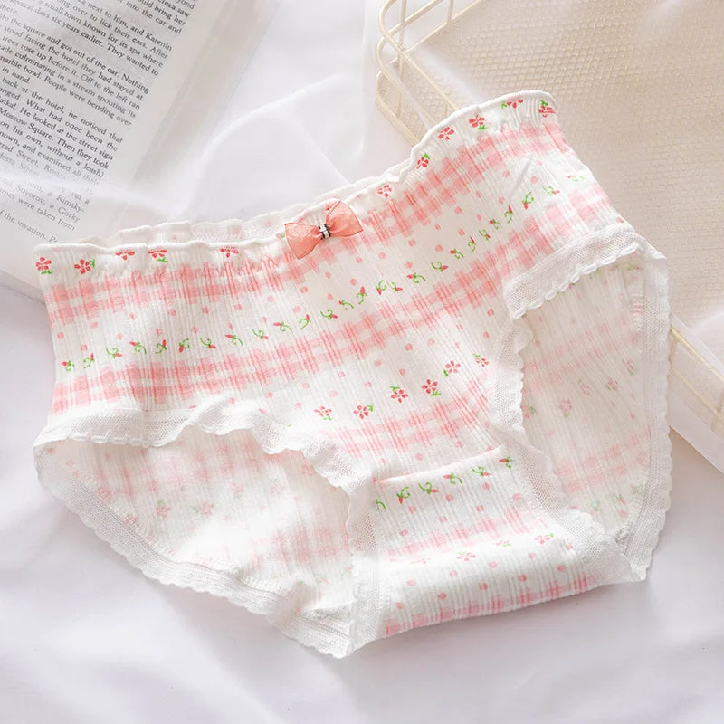 Culottes Coton Doux Nœud Dentelle Femme — Lot de 5 Pièces