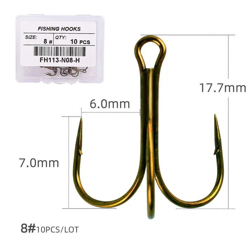 Hameçons triples de pêche aiguisés blancs, matériel de pêche au poisson, outils et accessoires, 10 pièces/boîte