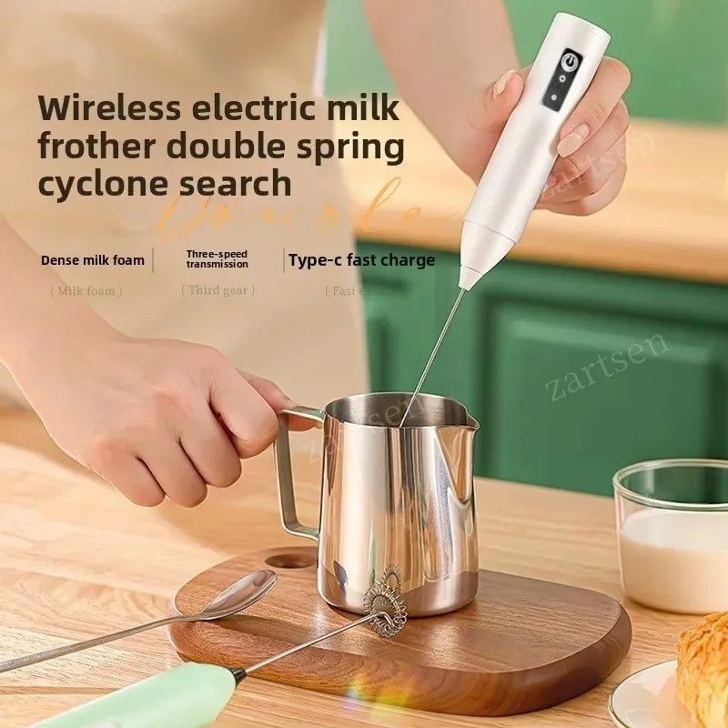 Espumador de leche eléctrico inalámbrico tipo C, batidora de mano de acero inoxidable, mini batidora de café para capuchino, crema