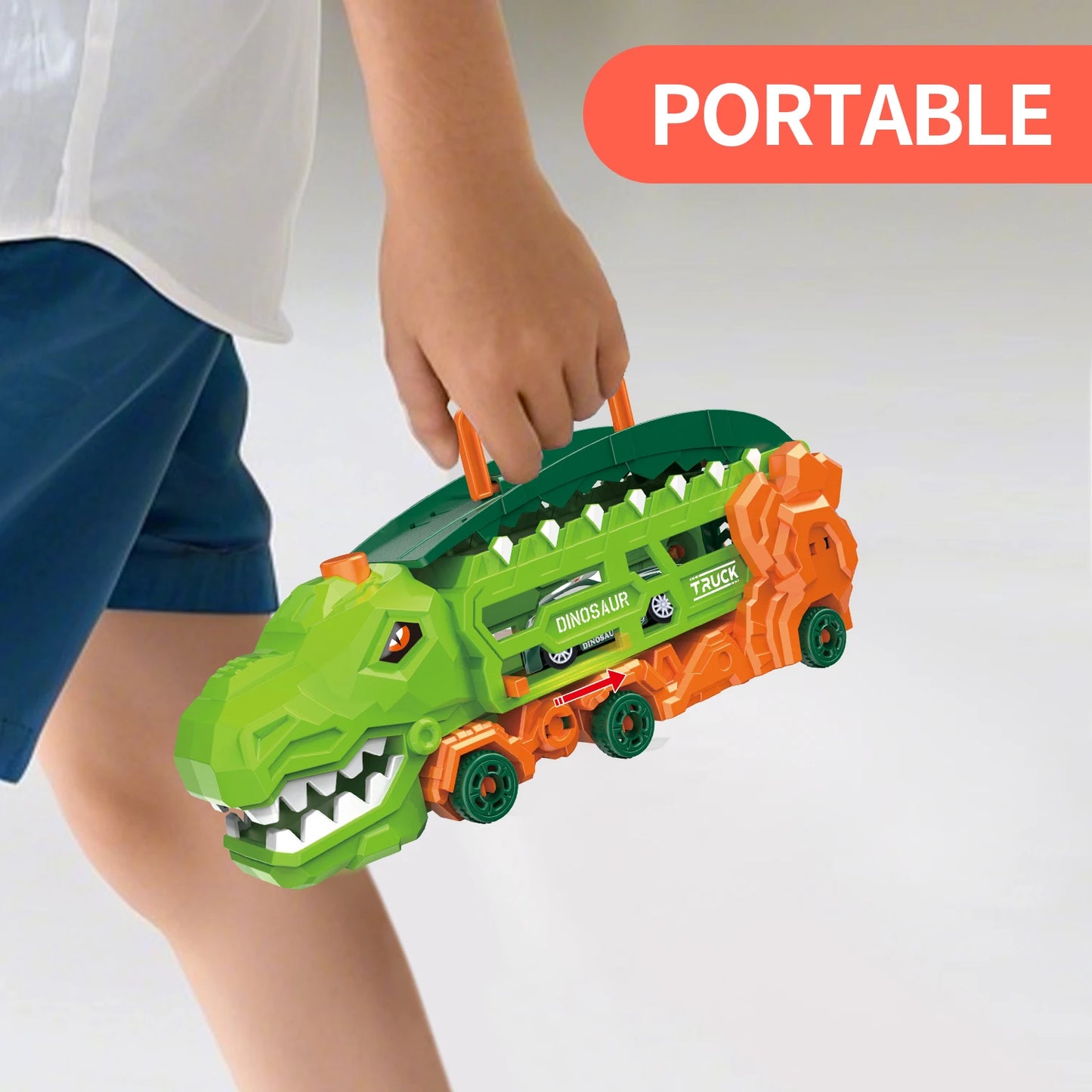 Dinosaur Transport Truck with Fold-out Race Track, Transforms into T-Rex and Standing Tricycle, Best Birthday Gift for Kids