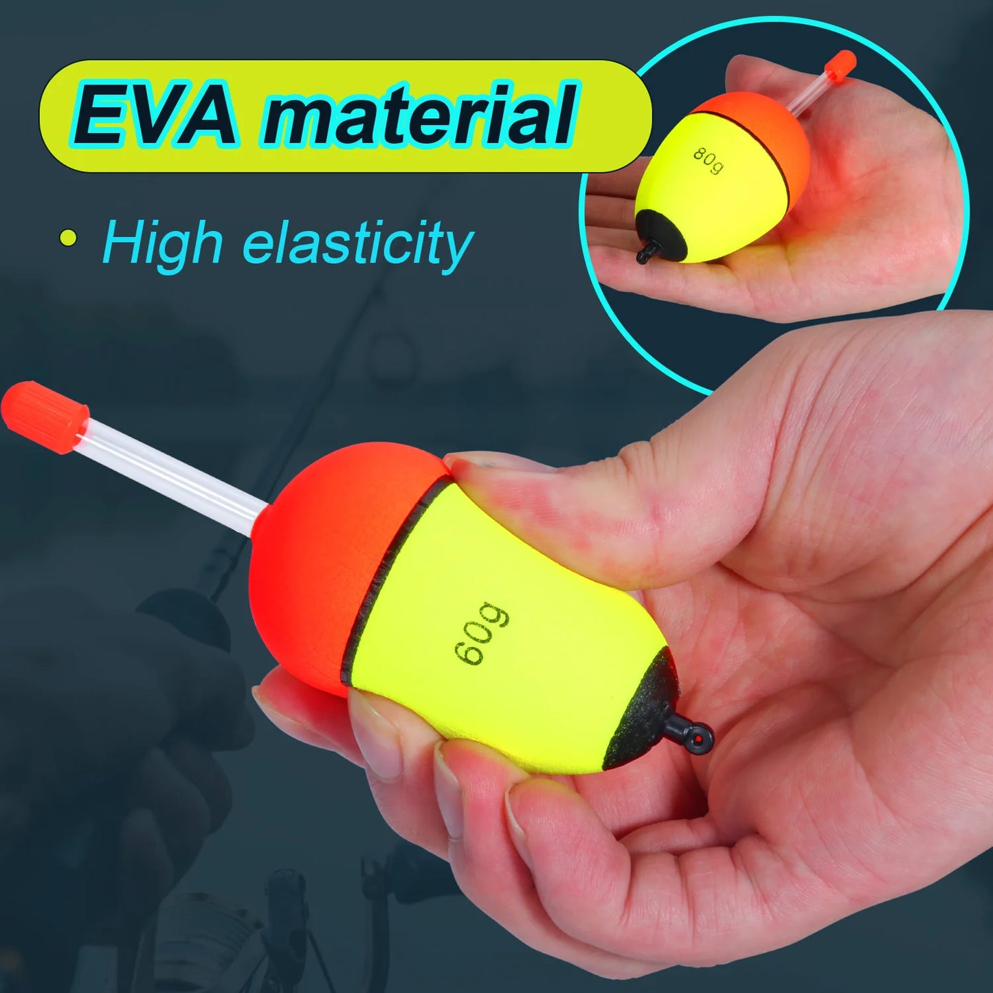 Sougayilang 5 pièces bouée de pêche veilleuse avec haute visibilité EVA Double ruban grande boule de ventre pour la pêche de nuit et longue portée