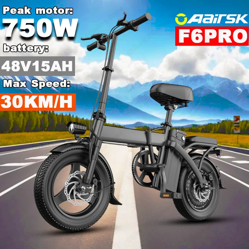Vélo Électrique Pliable 750W 48V 15AH — Écran LCD 14 Pouces Batterie Lithium Amovible