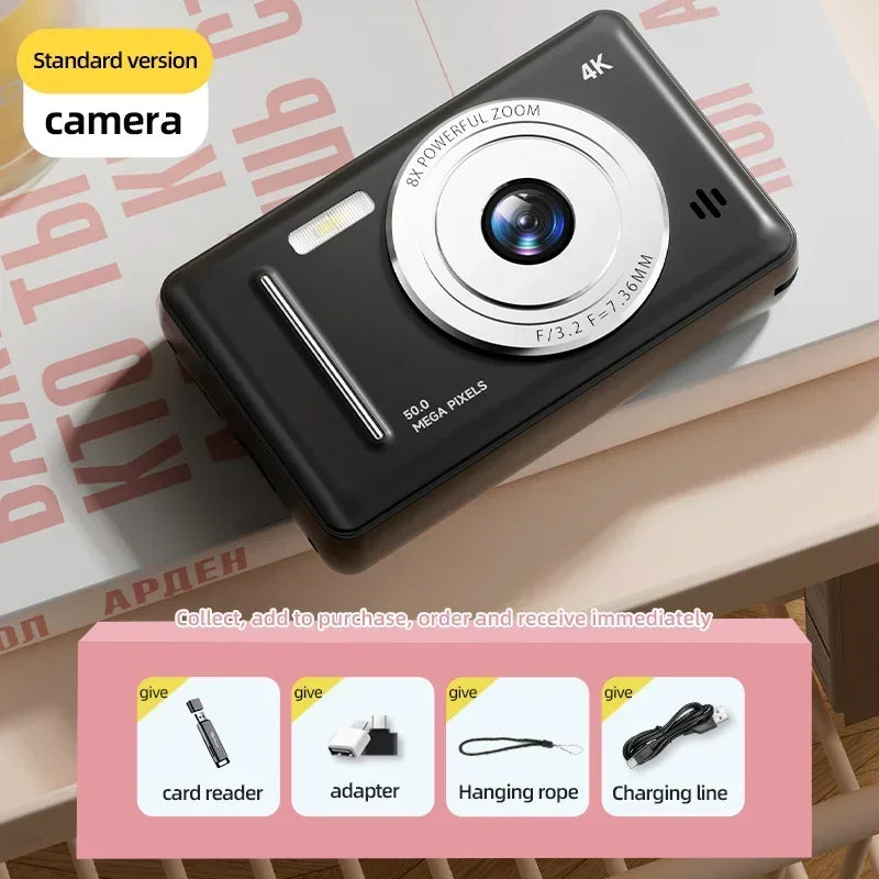 Appareil photo numérique rétro CCD portable — double caméra, flash, 50 MP, mise au point automatique