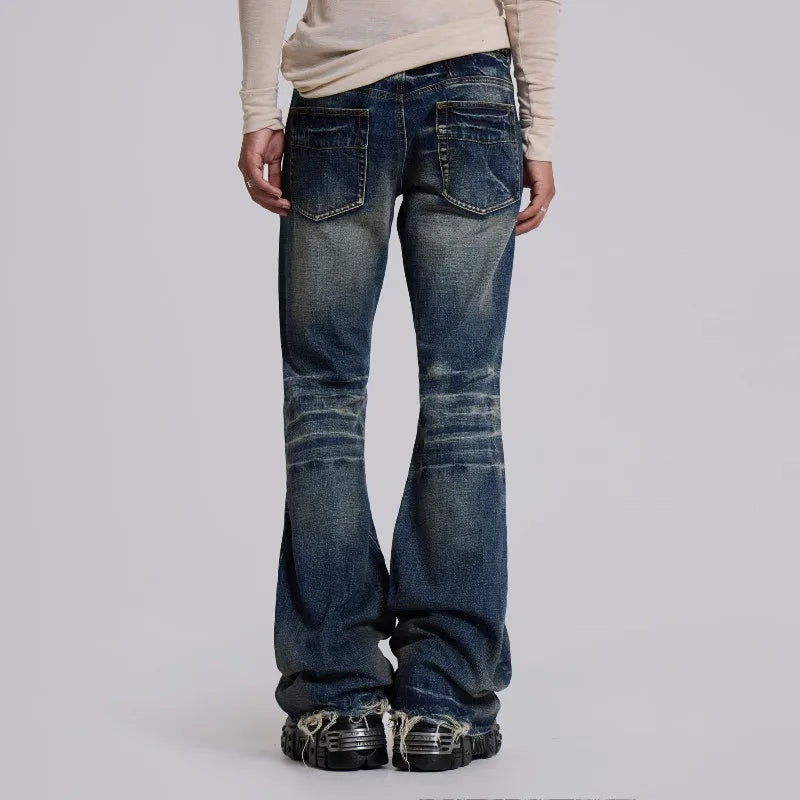 Y2K Blue Flared Jeans Vintage Washed Men Women Bootcut Gothic Jeans High Street Unisex Streetwear Retro Baggy Wide Leg Pants