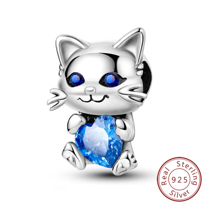 Abalorios de plata de ley 925 con huellas de perro, gato, corazón, animales, abalorios que se ajustan a pulseras, collares, colgantes, joyas para mujer, para hacer tú mismo