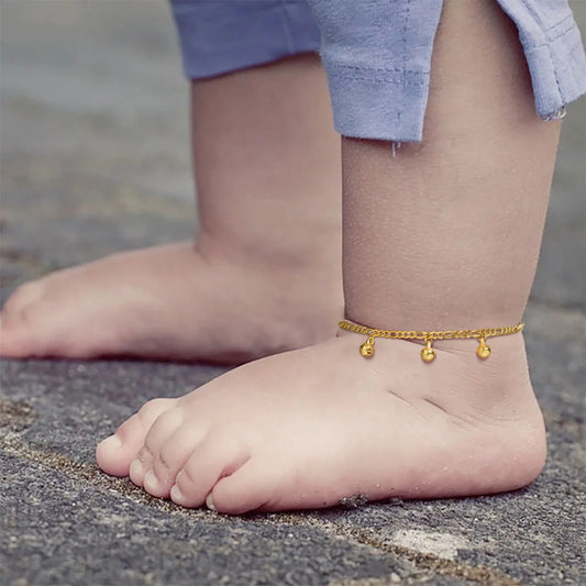 Tobilleras ajustables con cascabel para niño y niña, cadena de seguridad de acero inoxidable, joyas para el pie, hipoalergénicas sin níquel
