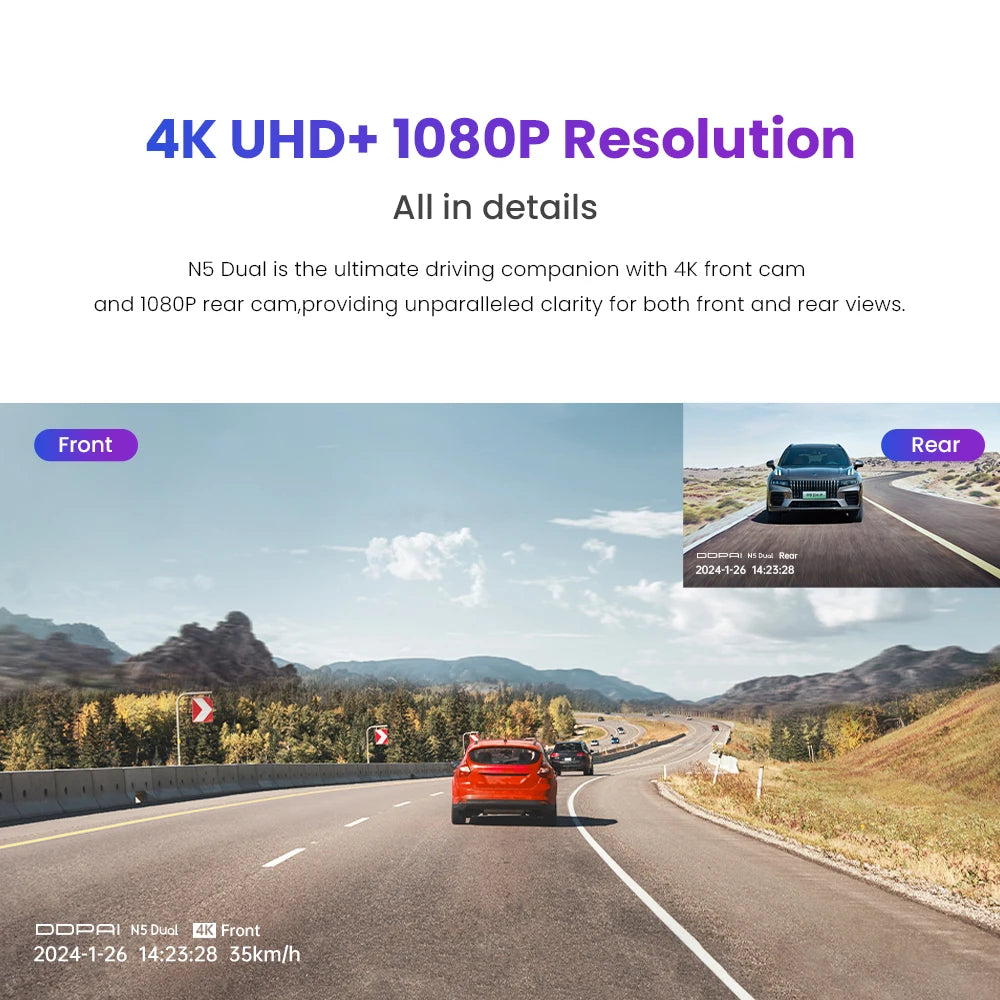DDPAI Dash Cam N5 doble frontal y trasera 4K resolución Ultra HD cámara de salpicadero NightVIS ADAS GPS grabación automática