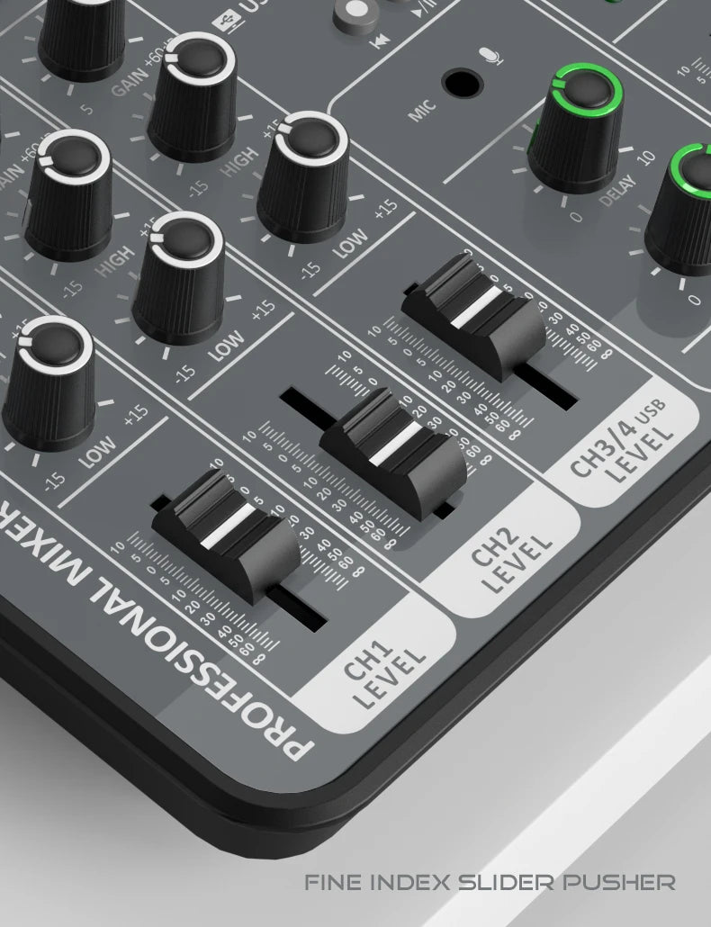 Mélangeur Audio DJ 4 Canaux USB Bluetooth — Console Mixage 48V Karaoké & Studio