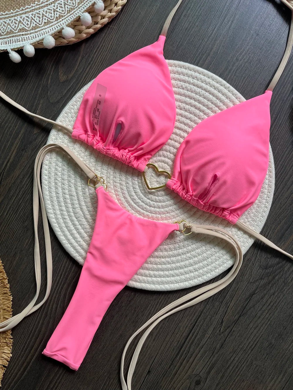 RUOTONSEPT-Maillot de bain deux pièces sexy pour femme, bikini brésilien, couleur unie, col licou, triangle, culotte tanga