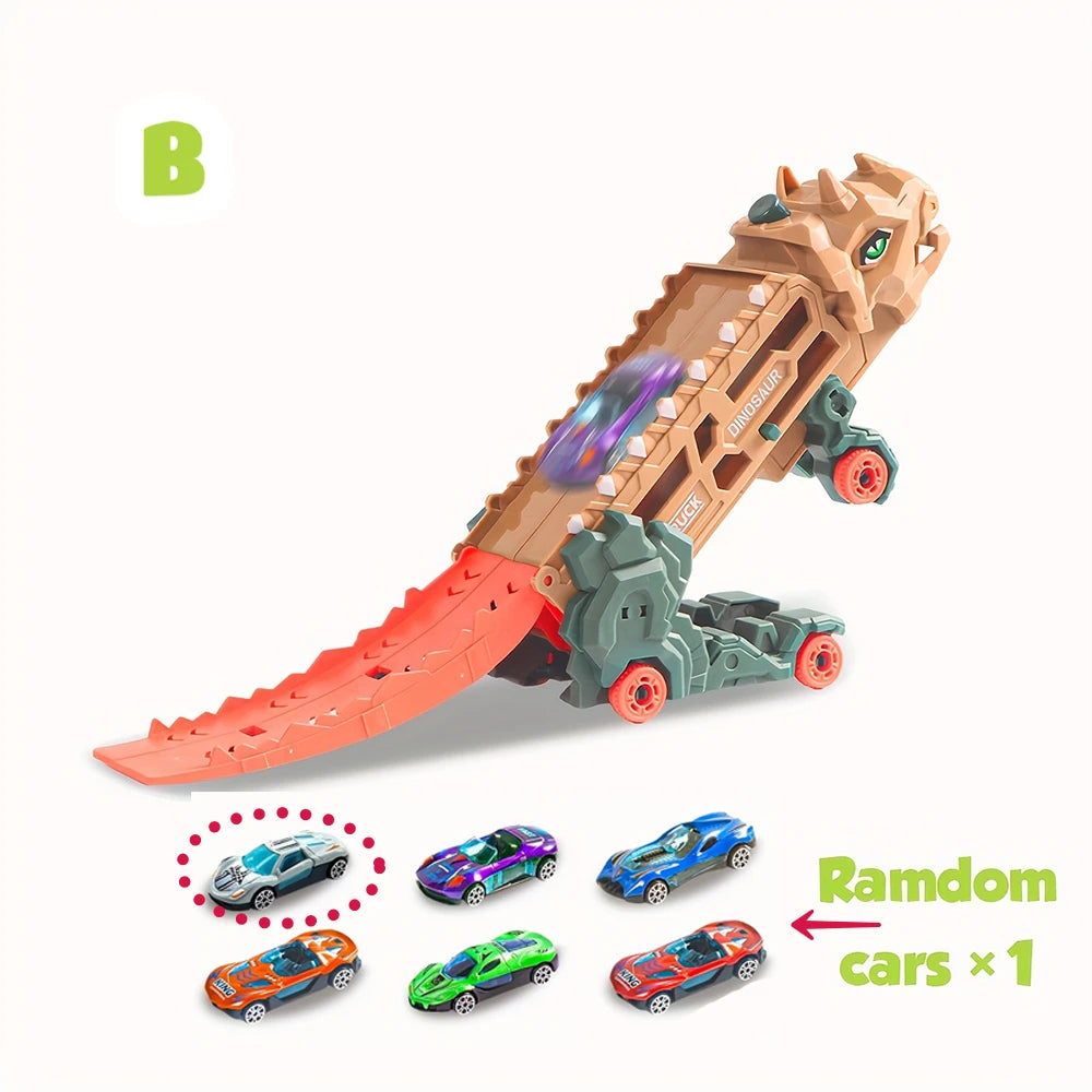 Dinosaur Transport Truck with Fold-out Race Track, Transforms into T-Rex and Standing Tricycle, Best Birthday Gift for Kids