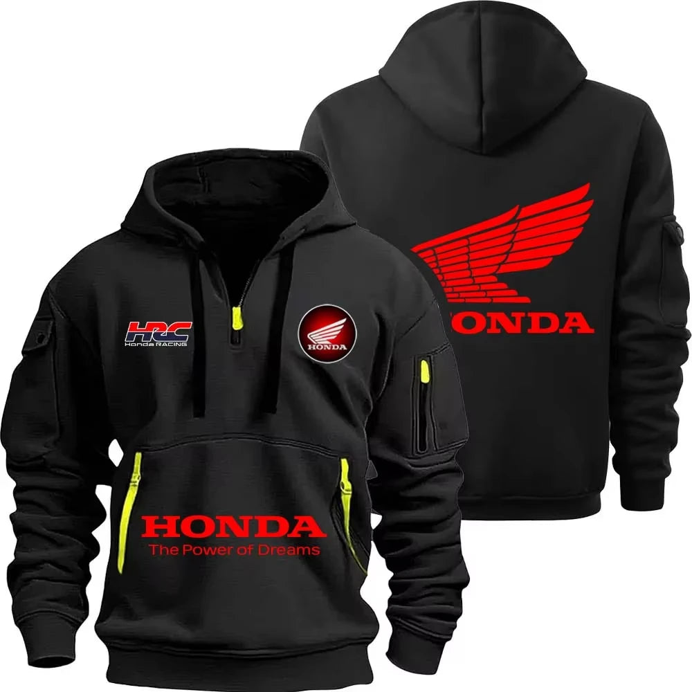 Sweat À Capuche Zipper Moto Sport — Demi Fermeture Éclair Poche Printemps Automne
