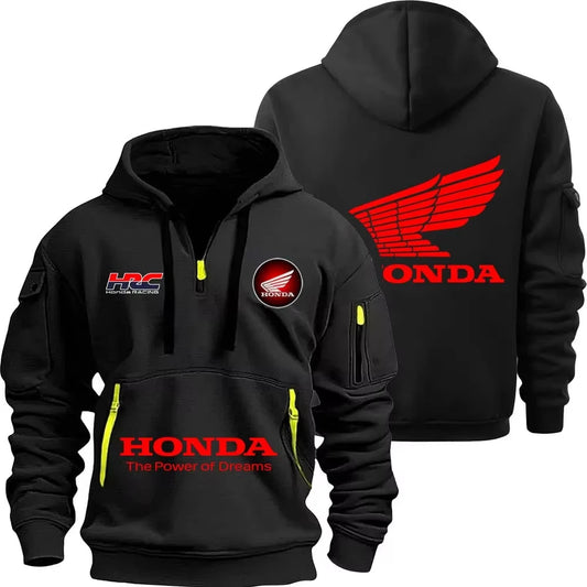 Sweat À Capuche Zipper Moto Sport — Demi Fermeture Éclair Poche Printemps Automne