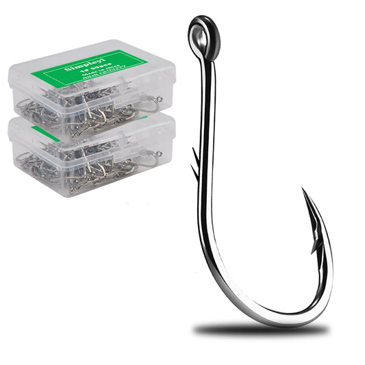 Anzuelos de pesca de acero con alto contenido de carbono, con púas, juego de anzuelos circulares individuales, lombriz marina, carpa, accesorios de pesca con mosca, anzuelo, 50 piezas por caja