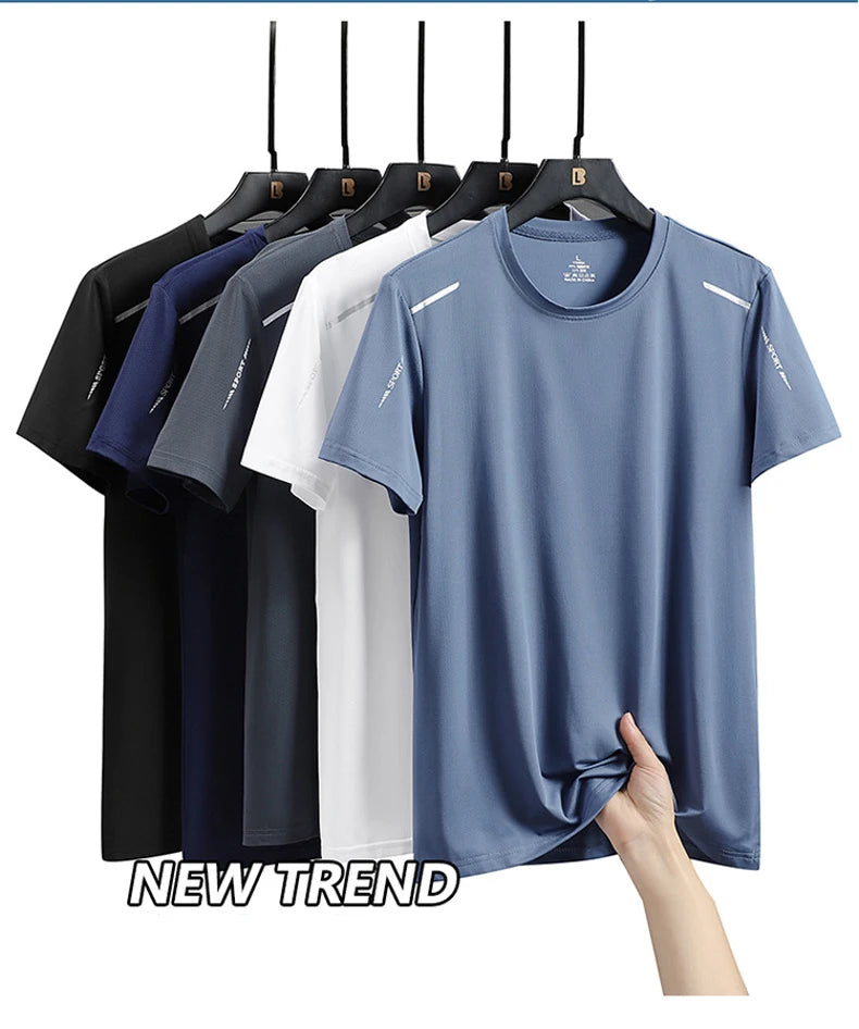 CHRLCK hommes course séchage rapide T-shirts respirant randonnée pêche T-shirts élasticité douce Sports de plein air chemise courte été
