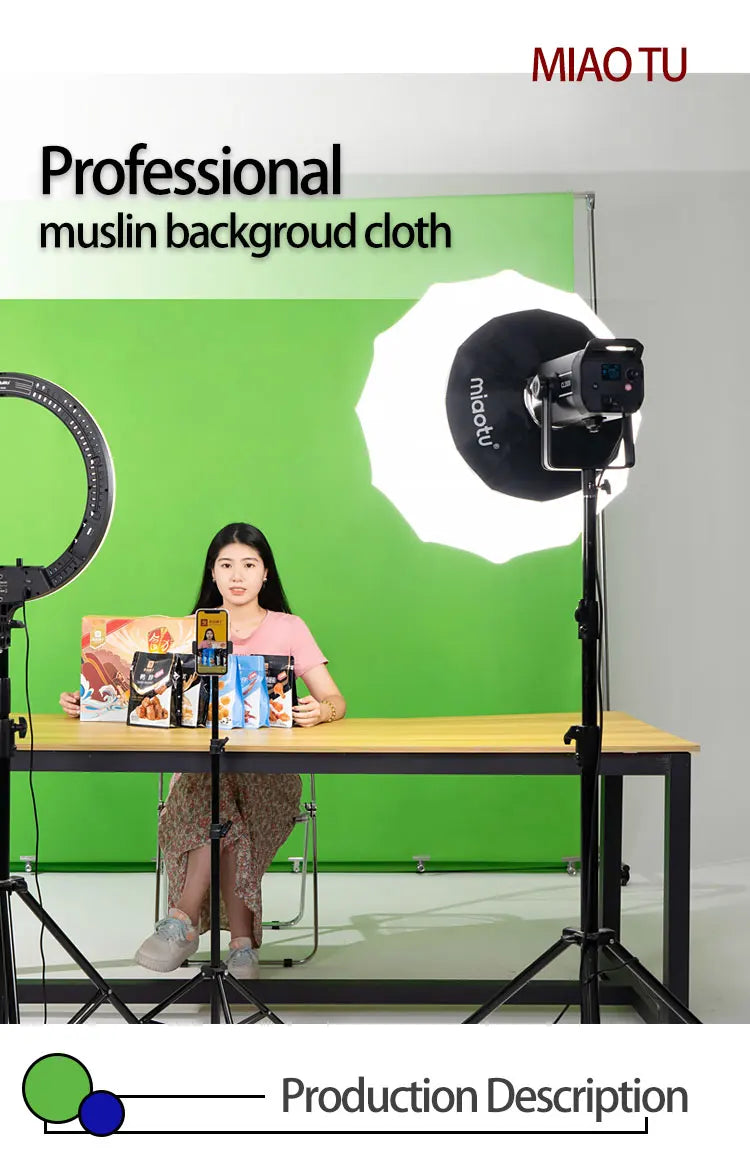 Fond de Photographie Mousseline Chromakey — Écran Vert, Blanc, Noir ou Gris Studio