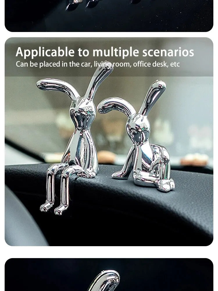 Double Statue de lapin à longues oreilles, 2 pièces, accessoires de décoration de dessin animé, salon, chambre à coucher, voiture, ornement décoratif de bureau