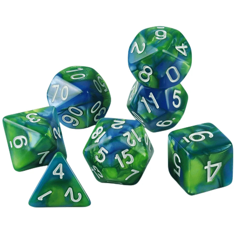 Dés polyédriques avec sac — jeu de société, jeu de rôle, d4, d6, d8, d10, d12, d20, 7 pièces