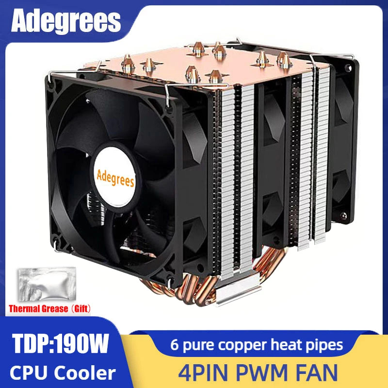 Refroidisseur de processeur à 6 caloducs, 4 broches, PWM, PC, ventilateur de refroidissement d'air silencieux, pour Intel LGA 1366 1700 1200 1150 1151 1155 2011 X79 X99 AM3 AM4 AM5