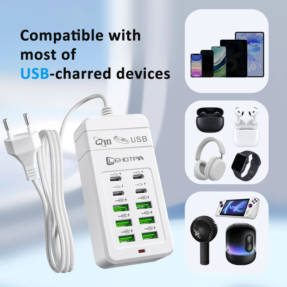 Chargeur USB rapide Multiple, prise ue UK US, adaptateur d'alimentation, rallonge de 1.2m, 6 USB-A 4 USB-C, Portable pour téléphone Portable