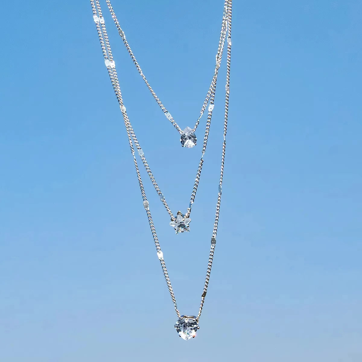 Women's Zircon Pendant Necklace, Multi-layer Chain, Choker, Fashionable, Shiny, Party Jewelry, Gift