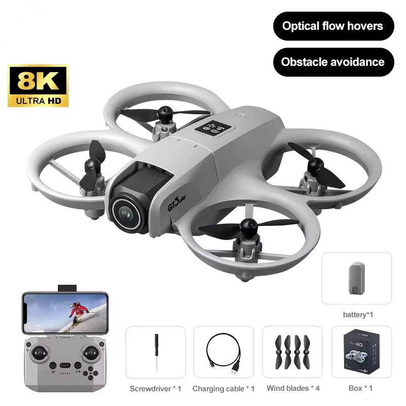 Drone 8K HD grand écran — positionnement flux optique, moteur brushless, évitement intelligent d'obstacles