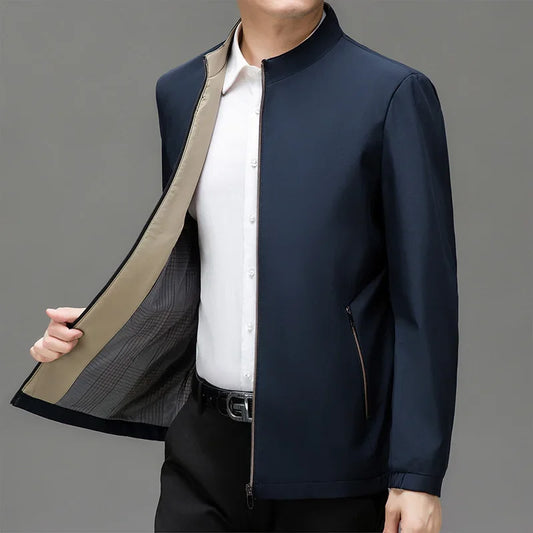 BROWON Men's Casual Daily Jacket Solid Color Stand-up Collar Work Business Wear-Resistant Autumn Jacket for Men's Commuting